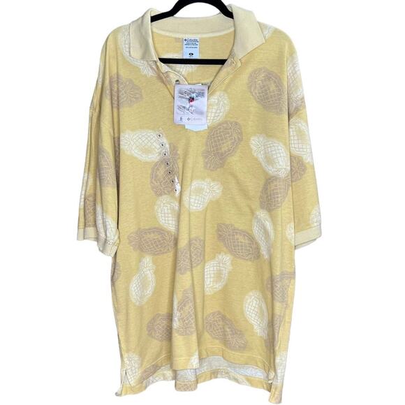 NWT Columbia Mens Yellow Pineapple Luau Print Collared Polo Shirt Vacation SZ XL - Picture 1 of 7
